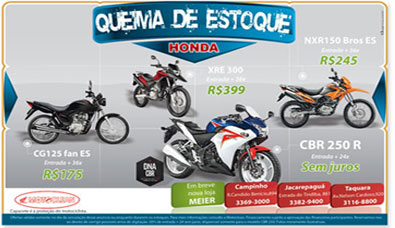 Criação de anuncios para Motoclean. Anuncio classificados divulgação dos novos modelos Honda. Jornal meia hora | jornal O Dia.